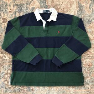 Polo Ralph Lauren Vintage Striped Long Sleeve Rugby Shirt Blue Green size XXL